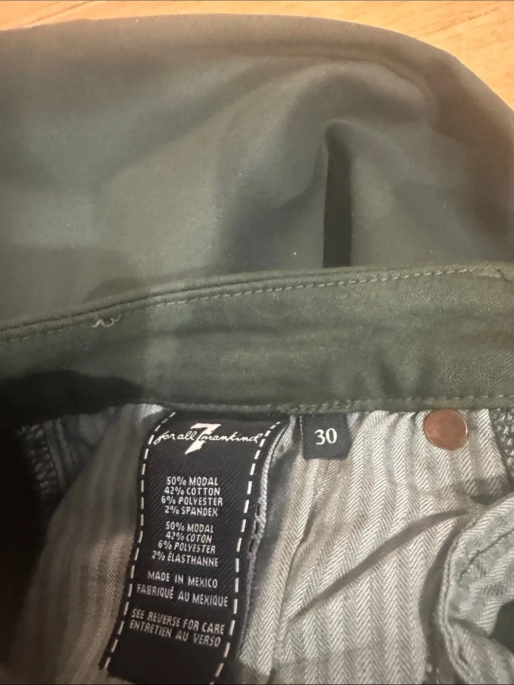 7 For All Mankind Dark Green Skinny Women's Pants - Picture 3 of 4